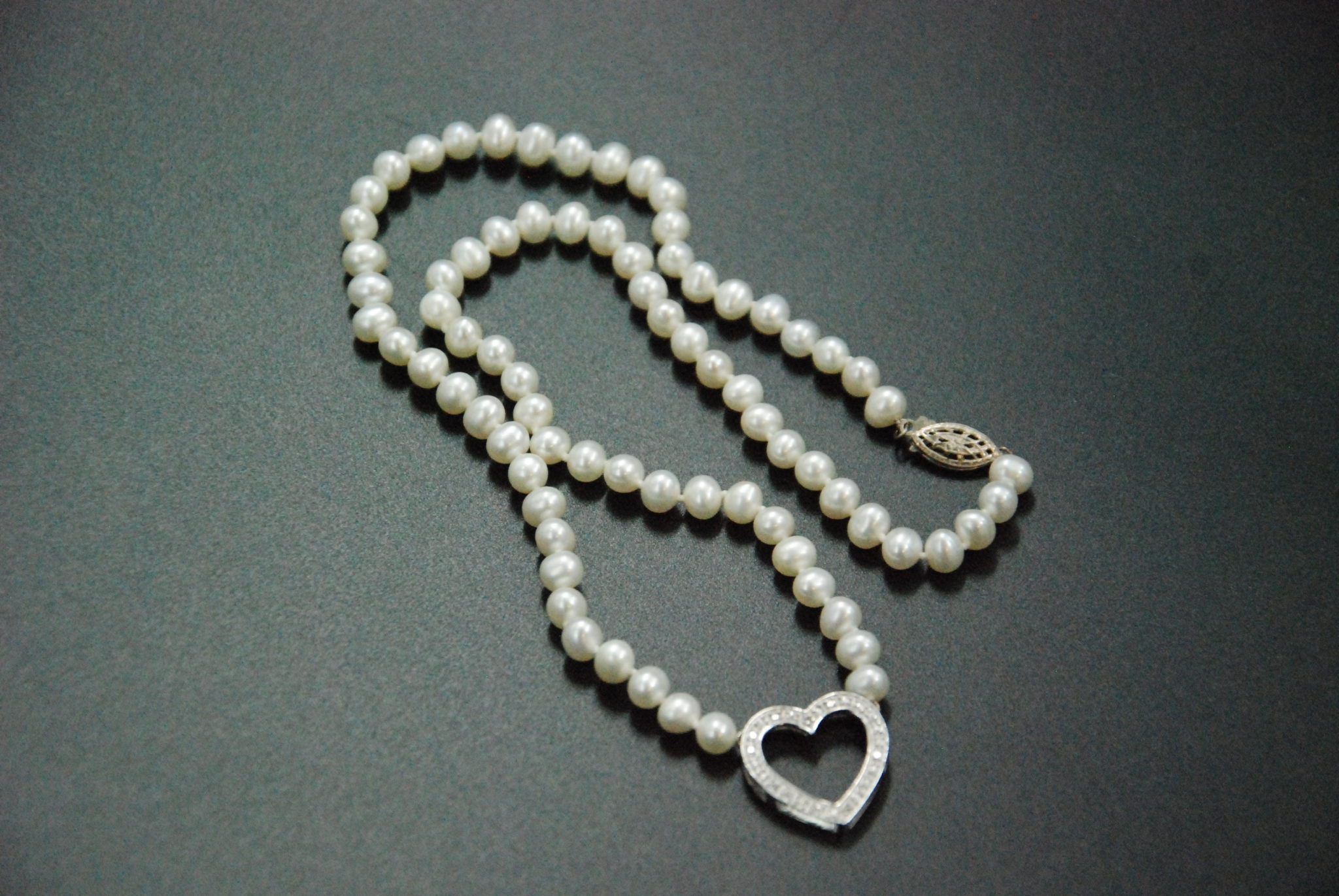 Genuine Pearl with Heart Necklace Sweetwater Antiques